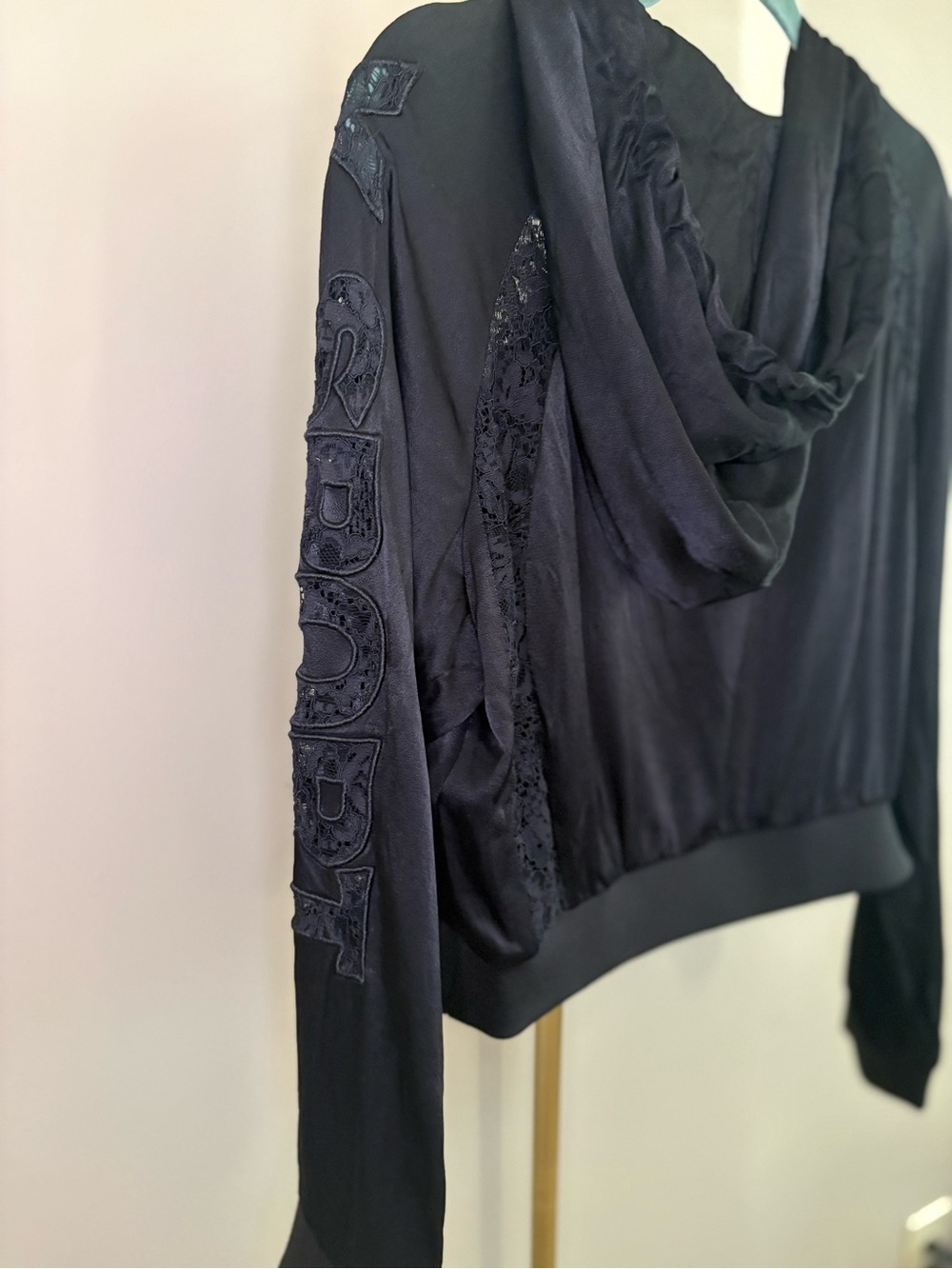 Kooples X Sport Black Lace-Trim Hooded Pullover - Picture 7 of 10